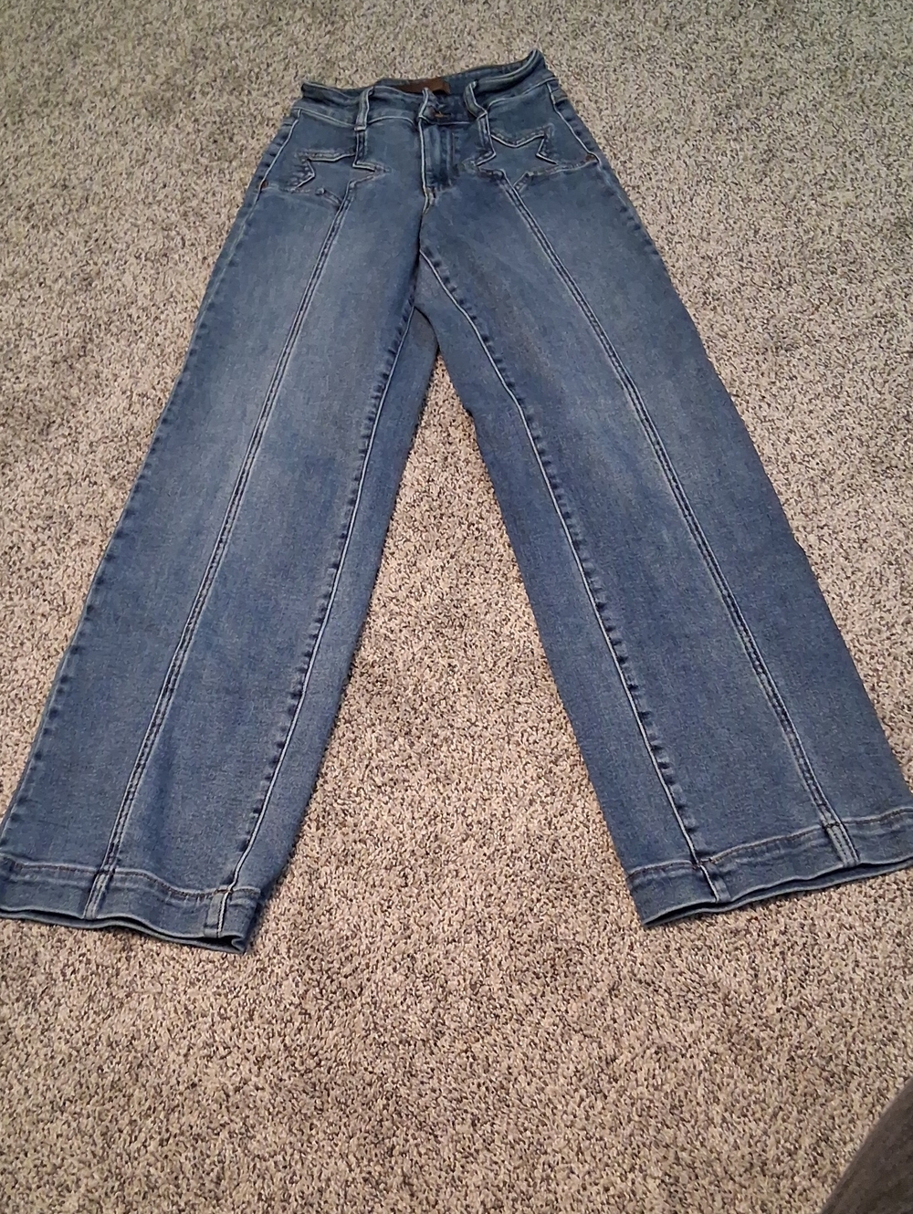 Judy Blue Medium Blue High-Rise Wide-Leg Jeans with Star Pocket Detail